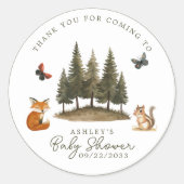 Bosdieren Baby Shower Bedankt Ronde Sticker (Voorkant)