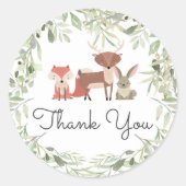 Bosdieren Baby Shower Bedankt Ronde Sticker (Voorkant)