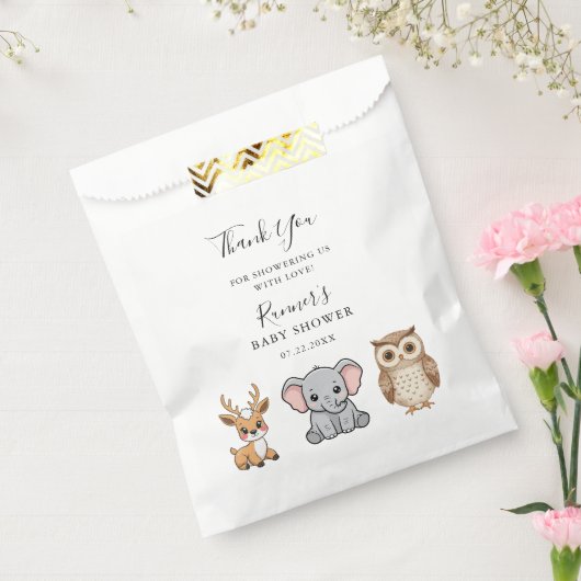 Bosdieren Baby Shower Bedankzakje (Gezegeld)