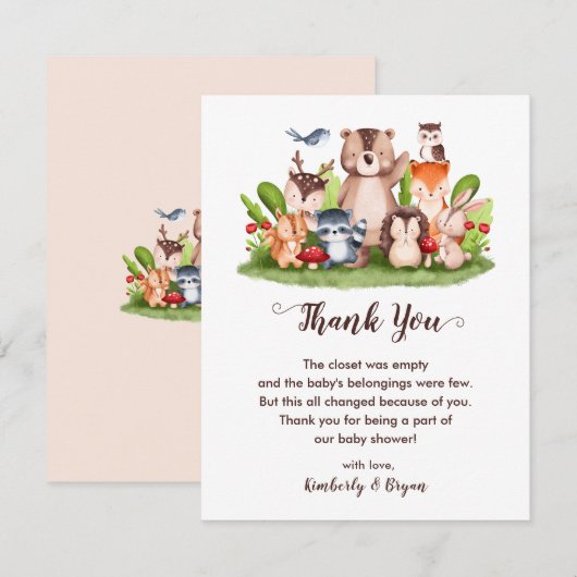 Bosdieren Baby shower Bosgroen Bedankkaart (Voorkant / Achterkant)
