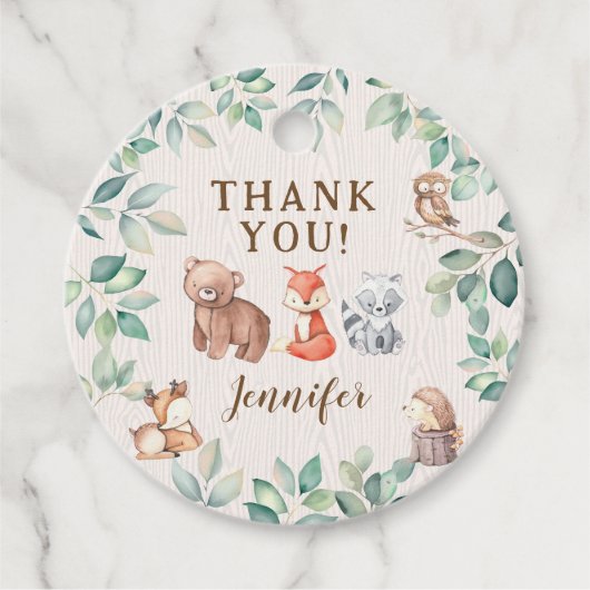 Bosdieren baby shower dank u labels (Voorkant)