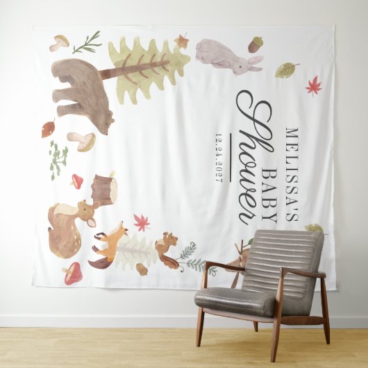Bosdieren Baby Shower Fotohokje Achtergrond Wandkleed (In Situ (horizontaal))