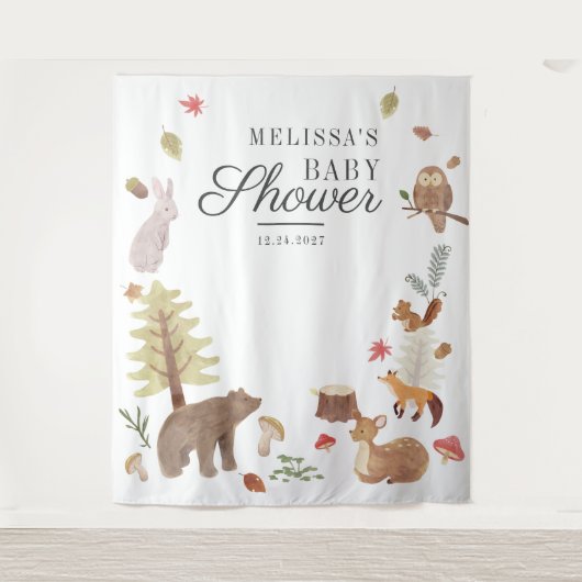 Bosdieren Baby Shower Fotohokje Achtergrond Wandkleed (Voorkant)