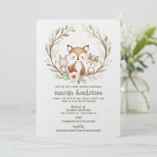 Bosdieren Baby Shower Kaart (Staand voorkant)