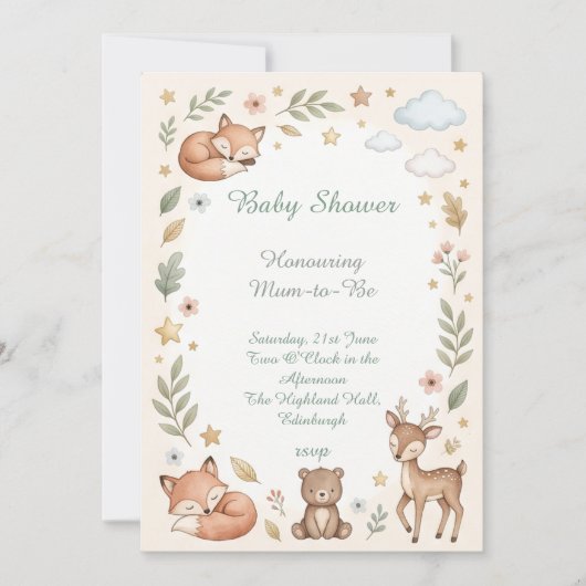Bosdieren Baby Shower Kaart (Voorkant)