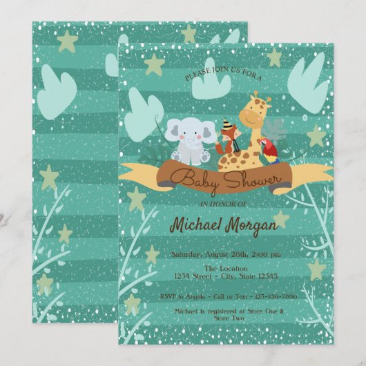 Bosdieren Baby Shower Kaart (Voorkant / Achterkant)