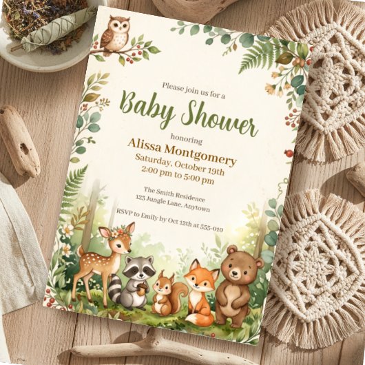 Bosdieren Baby Shower Kaart