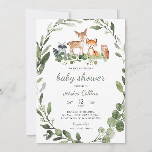 Bosdieren Baby Shower Kaart (Voorkant)