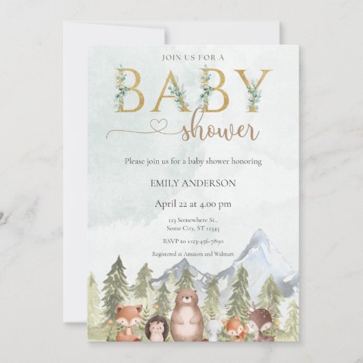 Bosdieren Baby Shower Kaart (Voorkant)