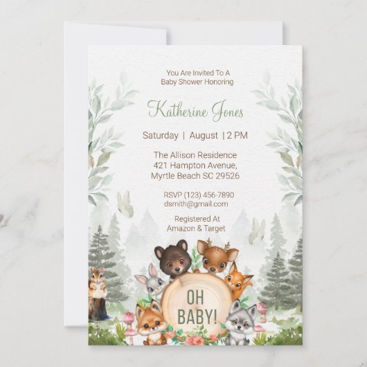 Bosdieren Baby Shower Kaart (Voorkant)