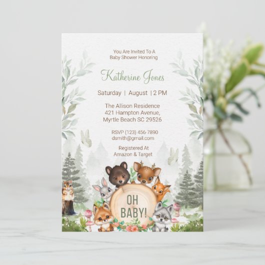 Bosdieren Baby Shower Kaart (Staand voorkant)