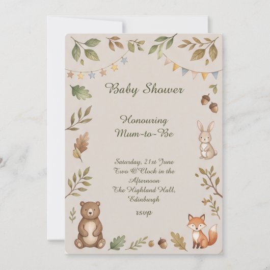 Bosdieren Baby Shower Kaart (Voorkant)