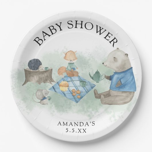 Bosdieren - baby shower papieren bordje (Voorkant)