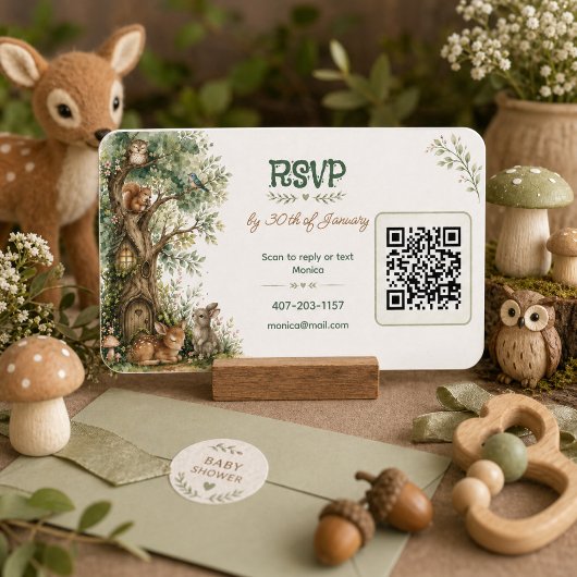 Bosdieren Baby Shower QR Code RSVP Informatiekaartje
