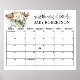Bosdieren Baby Shower Raad de Bevalling Datum Kale Poster