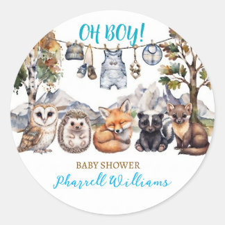 Bosdieren baby shower ronde sticker
