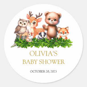 Bosdieren baby shower ronde sticker