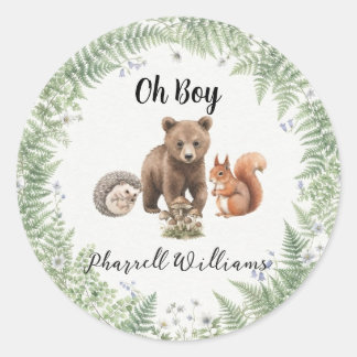 Bosdieren baby shower ronde sticker