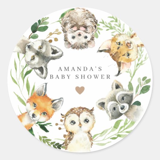 Bosdieren Baby Shower Ronde Sticker (Voorkant)