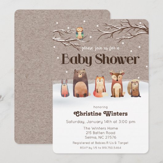 Bosdieren Baby Shower Uitnodiging (Voorkant / Achterkant)