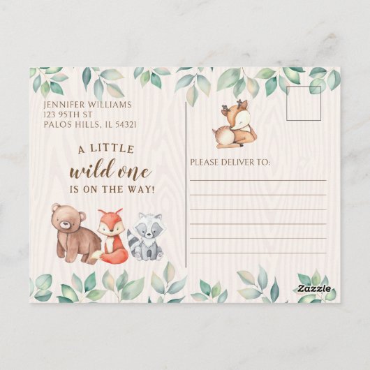 Bosdieren baby shower uitnodiging Briefkaart (Achterkant)