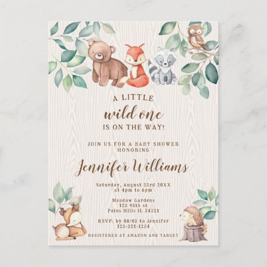 Bosdieren baby shower uitnodiging Briefkaart (Voorkant)