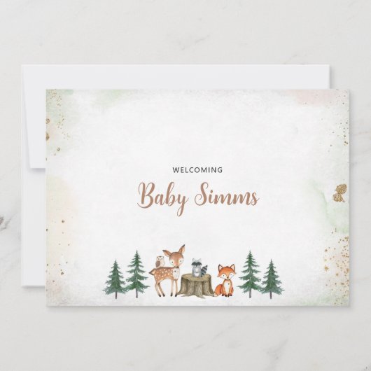 Bosdieren Baby shower Uitnodiging Winter (Achterkant)