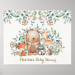 Bosdieren Baby Shower Verjaardagsachtergrond Poster
