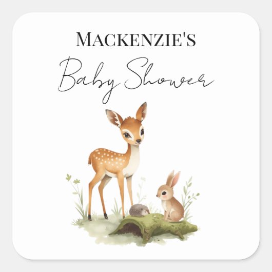 Bosdieren Baby Shower Vierkante Sticker (Voorkant)
