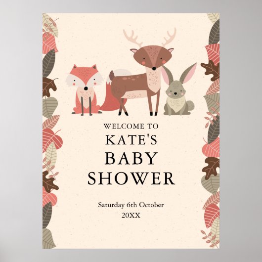 Bosdieren Baby Shower Welkom Bord Poster (Voorkant)