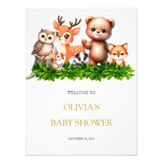 Bosdieren baby shower welkomstbord foto afdruk