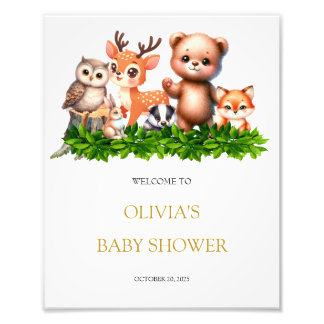 Bosdieren baby shower welkomstbord foto afdruk