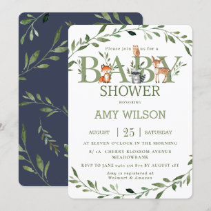 Bosdieren Baby Shower Wisselende Groene Tinten Kaart