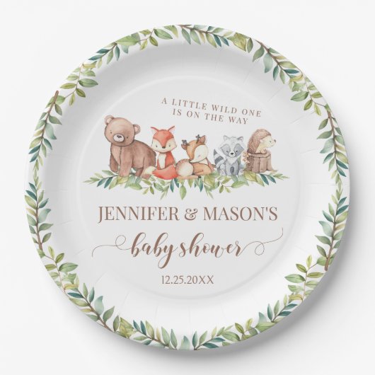 Bosdieren baby showers papieren borden papieren bordje (Voorkant)