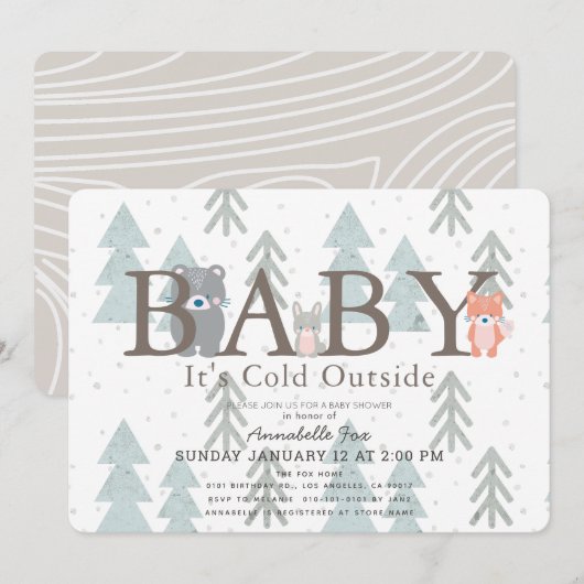 Bosdieren Baby zijn koud buiten Baby shower Kaart (Voorkant / Achterkant)