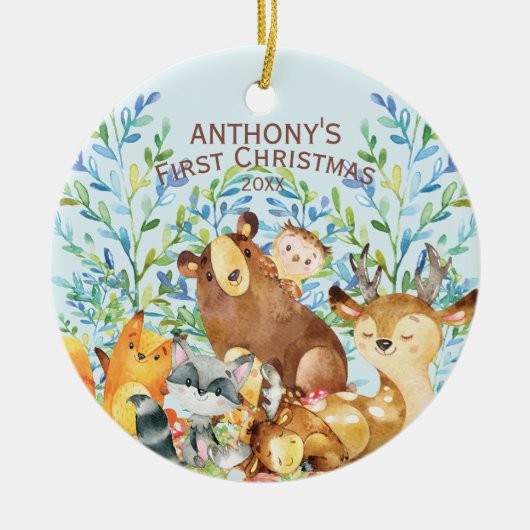 Bosdieren Baby's Eerste Kerst Ornament (Voorkant)