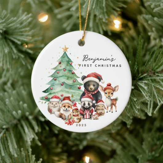 Bosdieren Baby's Eerste Kerstmis Keramisch Ornament (Boom)