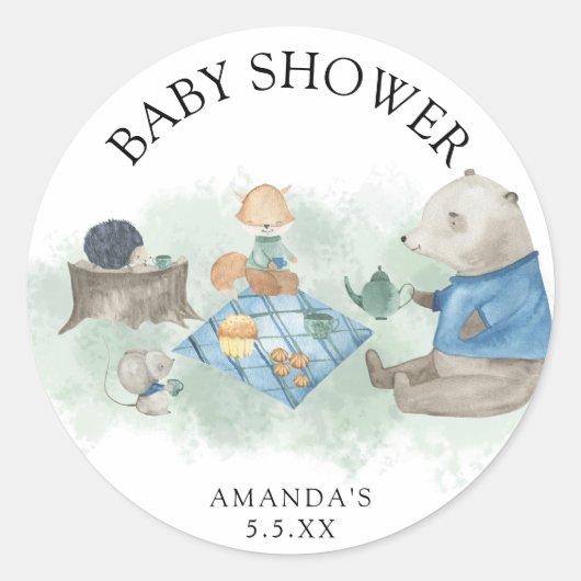 Bosdieren - babyshower ronde sticker (Voorkant)