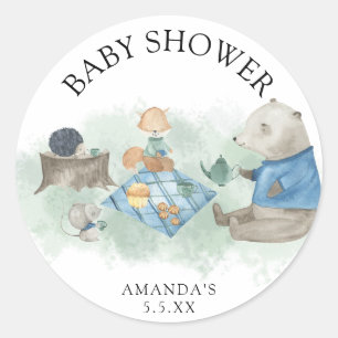 Bosdieren - babyshower ronde sticker