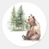 Bosdieren | Beer en Vogel Baby Shower Favorietsuik Ronde Sticker (Voorkant)