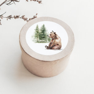 bosdieren Beer en vogel Baby shower gunst Ronde Sticker