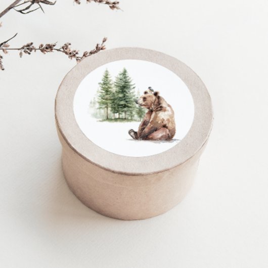bosdieren | Beer en vogel Baby shower gunst Ronde Sticker