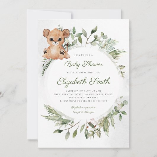 Bosdieren Beer Groen Baby shower Invitat Kaart (Voorkant)