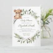 Bosdieren Beer Groen Baby shower Invitat Kaart (Staand voorkant)