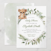 Bosdieren Beer Groen Baby shower Invitat Kaart (Voorkant / Achterkant)
