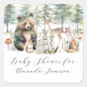 Bosdieren Beer Herten Paddestoel Schattige Baby sh Vierkante Sticker (Voorkant)