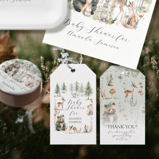 Bosdieren Beer Herten Schattige bos Baby shower Cadeaulabel