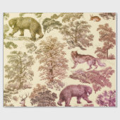 bosdieren Beige Roze Toile Naadloos Cadeaupapier (Vlak)