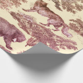 bosdieren Beige Roze Toile Naadloos Cadeaupapier (Hoek)