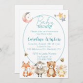 Bosdieren (Blauw) Babyfeestje Kaart (Voorkant / Achterkant)